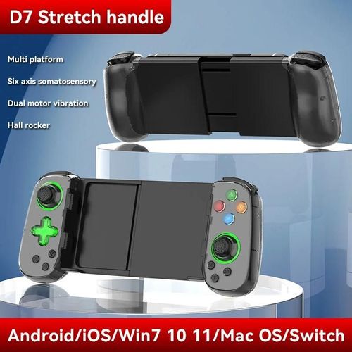D7 Extensible Joystick Contrôleur De Jeu Gamepad Prend En Charge Six Axes Android Téléphones Bluetooth Sans Fil De Jeu Pour Commutateur/Ps4/Pc/Ios-Noir