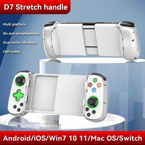 D7 Extensible Joystick Contrôleur De Jeu Gamepad Prend En Charge Six Axes Android Téléphones Bluetooth Sans Fil De Jeu Pour Commutateur/Ps4/Pc/Ios-Blanc