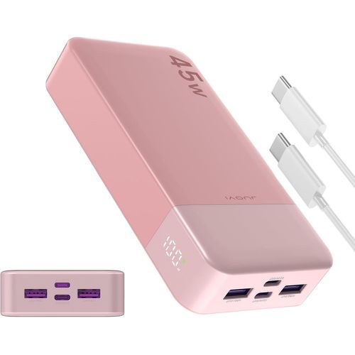 Batterie Externe Rapide,Batterie Externe 45w,Power Bank 20000mah,Batterie Externe Usb C Charge,Pd Et Qc Charge 4-Ports,Avec Affichage Led Pour Laptop,Samsung Iphone 16 15 Pro (Rose)