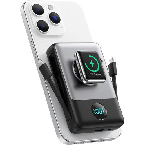 Sjzg-Magnétique Batterie Externe Avec Cable Intégré, 10800mah Sans Fil Powerbank Pd 25w Charge Rapide Chargeur Externe Portable Avec Affichage Led Compatible Avec Magsafe/Apple Watch/Iphone 16/15/14/
