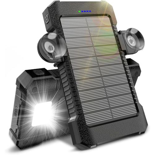 Batterie Externe Solaire 26 800 Mah Avec Support À Ventouse, Chargeur Solaire 3 Ports Pour Une Charge Rapide De 15 W, Avec Lampe Torche/Sos/Stroboscope, Batterie Externe Étanche Po[Bat950078]