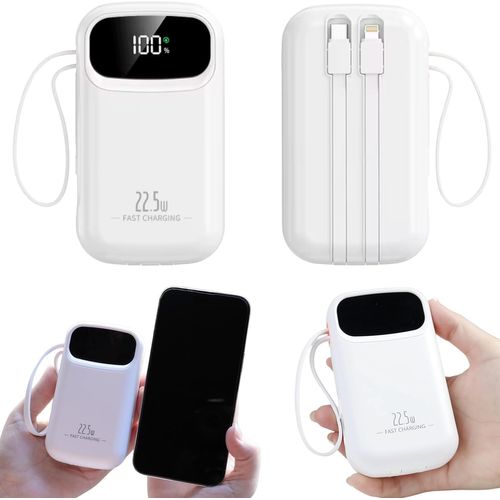 Hui-Batterie Externe 20 000 Mah Avec Ports Usb Et Type C,Charge Rapide Compatible Iphone Huawei Xiaomi Nero,Mini Power Bank Portable Avec Écran Led,Blanc