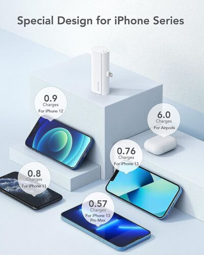 Mini Batterie Externe Pour Iphone 20w Power Bank Charge Rapide Batterie Portable 5000mah Compatible Avec Iphone 14 11 12 13 8 7 X 6 (Blanc)