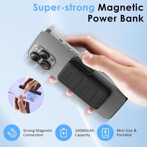 Batterie Externe Magnétique 10000mah,Power Bank,Batterie Portable,22.5w Charge Rapide,15w Charge Sans Fil,Avec 2 Câble Et Support Et Affichage Led,Pour Apple Watch/Iphone,Smartphones