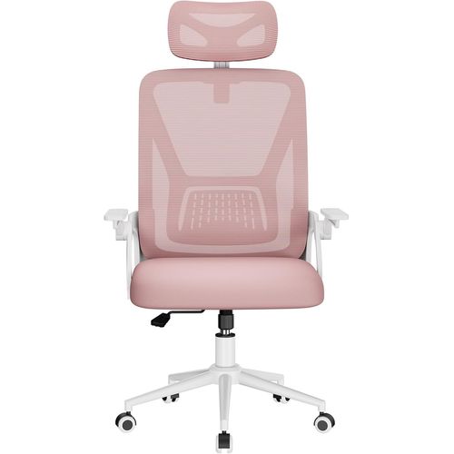 Chaise De Bureau Ergonomique Avec Accoudoirs 90° - Fauteuil De Bureau - Appui-Tête Réversible + Maille Respirante - Pivot 360° - Rose