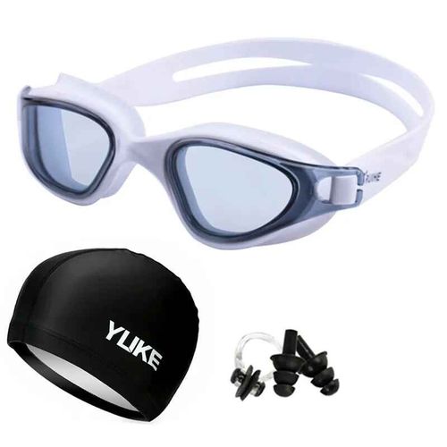 Yuke Imperméable À L'eau Pu Bonnet De Bain Tissu Protéger Les Oreilles Piscine Chapeau Requin Bonnet De Natation Pour Hommes Femmes Lunettes De Natation Sac Bouchons D'oreilles Ensembl - Type Clair