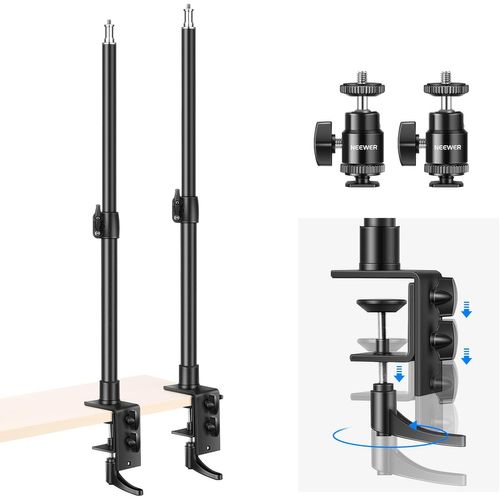 NEEWER Lot de 2 Supports de Table pour Appareil Photo avec Pince en C - 33,8 à 23,6 cm - Trépied de Table avec rotule 1/4" - Adaptateur de Montage à Sabot Froid - Longue poignée pour Appareil Photo