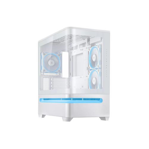 ASUS Prime AP202 TG ARGB Blanc – Boîtier PC mATX Compact – Verre trempé incurvé – 3 ventilateurs ARGB – Compatible GPU 420 mm – Aura Sync – USB-C 20 Gbit/s – Refroidissement optimisé