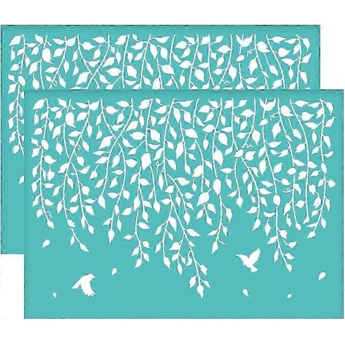 2pcs Vigne Oiseau Partten Auto-Adhésif Sérigraphie Sérigraphie Pochoir Thème Plante Sérigraphie Pochoir Réutilisable Maille Pochoirs Transfert Pour Bricolage T-Shirt Fabr