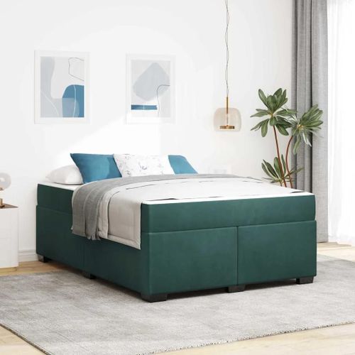 Vidaxl Cadre De Lit Avec Matelas Autre Vert Foncé 140 X 200 Cm Velours