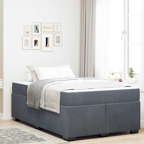 Vidaxl Cadre De Lit Avec Matelas Autre Gris Foncé 120 X 190 Cm Velours