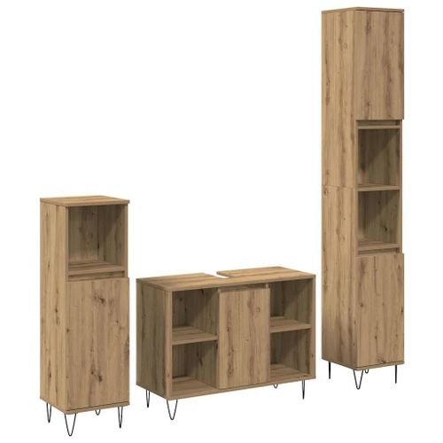 Vidaxl Ensemble De Meubles Salle De Bain 3 Pièces Chêne Artisanal Bois D'ingénierie