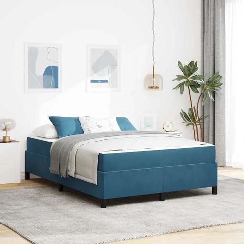 Vidaxl Cadre De Lit Autre Bleu Foncé Et Blanc 140 X 190 Cm Velours