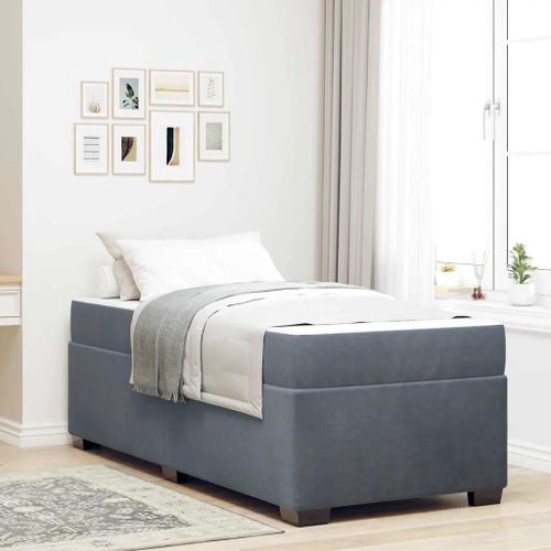 Vidaxl Cadre De Lit Avec Matelas Autre Gris Foncé 100 X 200 Cm Velours
