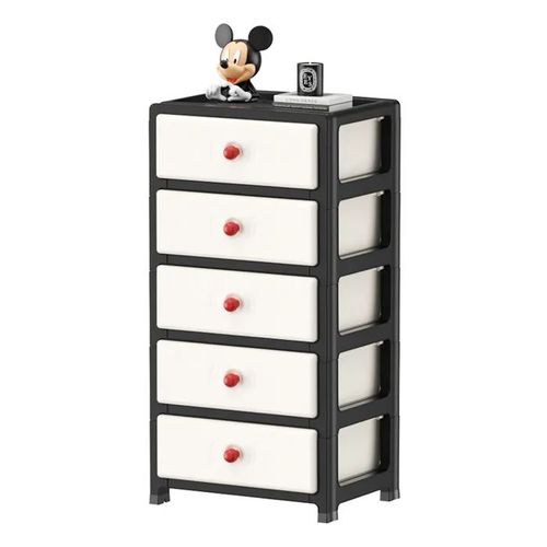 Wevalley Meuble De Rangement En Plastique , 5 Grands Tiroirs Empilables, Avec Roulettes, Noir