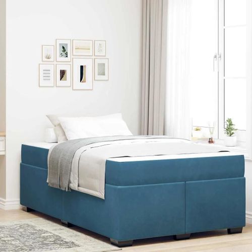 Vidaxl Cadre De Lit Avec Matelas Autre Bleu Foncé 120 X 190 Cm Velours