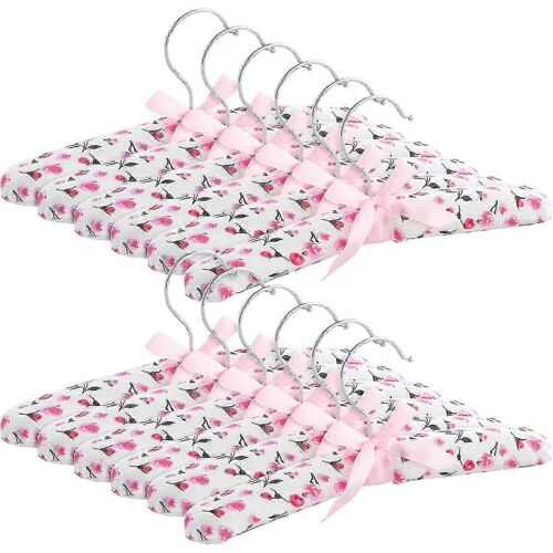 Paquet de 12 cintres pour bébé rembourrés en satin pour placard,chambre d'enfant,vêtements pour bébés,motif floral rose (9,5 po)