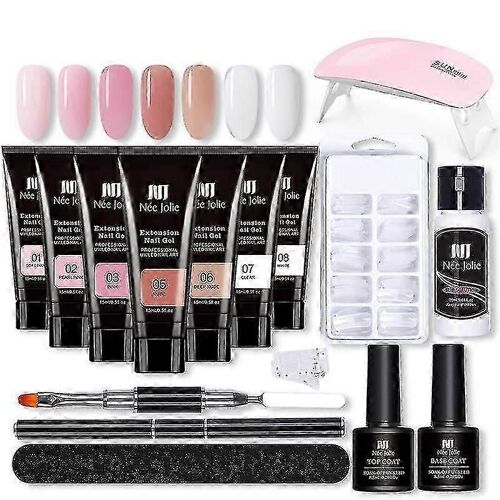 Extension Gel Nail Kit - Gel D'amélioration Des Ongles 7 Couleurs Rose Nude Tout En Un Kit Avec Lampe À Ongles