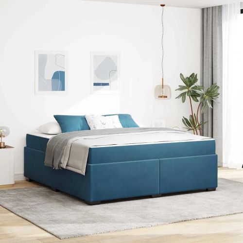 Vidaxl Cadre De Lit Avec Matelas Autre Bleu Foncé 180 X 200 Cm Velours