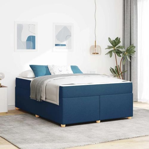 Vidaxl Cadre De Lit Avec Matelas Autre Bleu 160 X 200 Cm Tissu