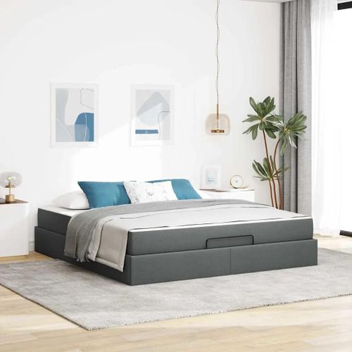 Vidaxl Cadre De Lit Autre Avec Stockage Gris Foncé 180 X 200 Cm Tissu