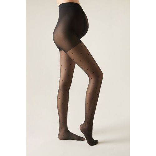 Calzedonia Collant Transparent 30 Deniers De Maternité À Pois Avec C?Ur Transparent Femme Noir Taille L