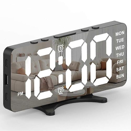 Réveils pour chambres à coucher,Horloge de bureau numérique, Grand écran avec mode sombre, Deux ports USB, pour dortoir Noir