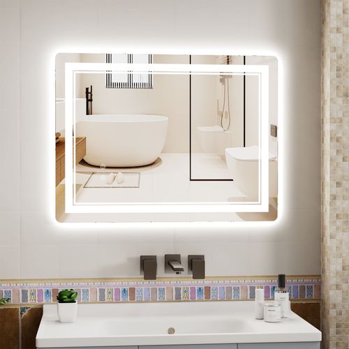 Miroir led salle de bain 70x50cm - Miroir lumineux anti buée - 3 couleurs de lumière et luminosité réglable
