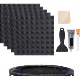 Paquet De 5 Kit De Réparation Rapide De Patch De Trampoline 4 X 4 Kit De Patchs Carrés Avec Colle Brosse Grattoir Gants Et Essuyage Tapis De Trampoline Réparation