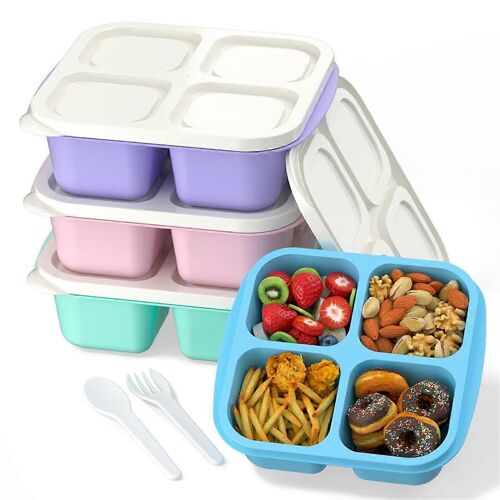 Récipients de préparation de repas (paquet de 4),boîte à bento à 4 compartiments