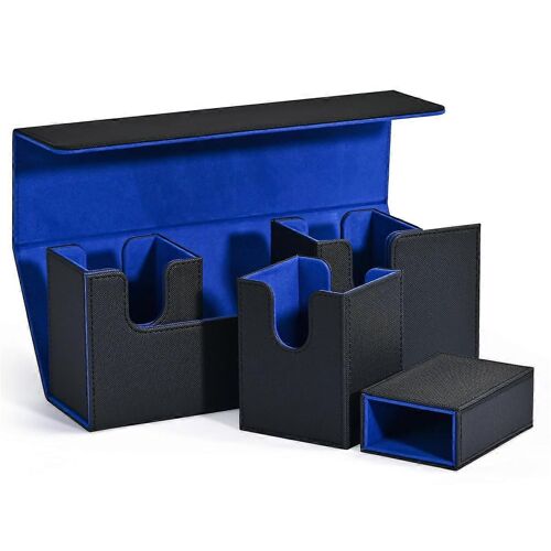 Boîte De Rangement Pour Cartes Avec Plateau De Dés,Organisateur De Cartes Magnétique Noir+Bleu