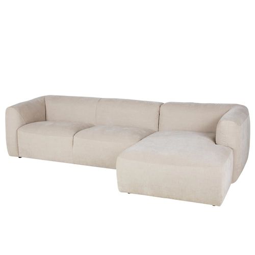 Canapé D'angle Droit 4/5 Places En Textile Velouté Beige