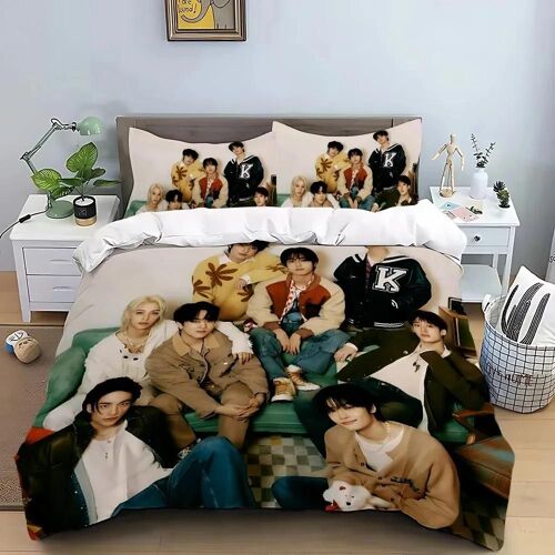 Parure De Lit Kpop Avec Housse De Couette Et Taie D'oreiller, Motif S-Stray-K-Kids, Pour Chambre D'adulte, Garçon Et Fille, Decoration Pour Chambre Simple, Double, Grande Taille, C