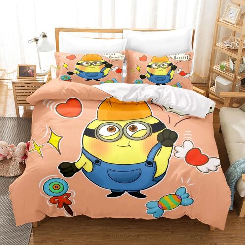 Parure De Lit 3 Pieces Avec Housse De Couette Et Imprime Dessin Anime Minions Pour Lit Double