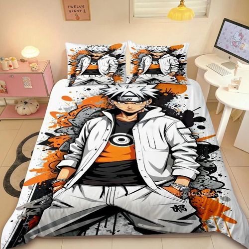 Housse De Couette Naruto 3 Pieces, Impression Hd, Douce Et Confortable, Cadeau Pour Enfants, Decoration De Chambre À Coucher, Taille Simple Ou Double