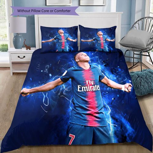 Parure De Lit Avec Housse De Couette Et Maillot De Football Mbappé, Bleu Et Rouge, En Polyester Doux, Taies D'oreiller Zippées, Pour Toutes Les Saisons, Decoration De Chambre, Cade