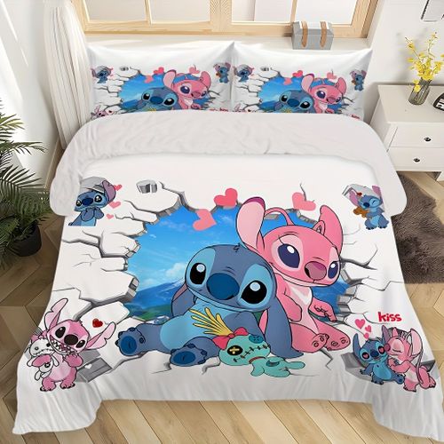 Parure De Lit 3 Pieces Lilo Stitch Avec Housse De Couette Et 2 Taies D'oreiller, Super Douce Et Confortable Pour Chambre D'amis, Cadeau Idéal Pour Toutes Les Saisons.