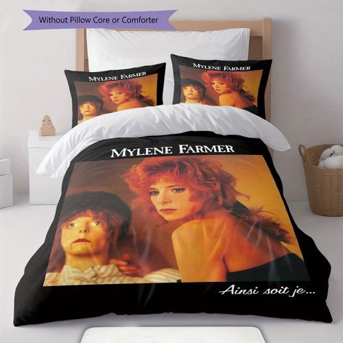 Parure De Lit Avec Housse De Couette Et Taie D'oreiller, Motif Mylène Farmer, Decoration De Chambre À Coucher, Douce Et Personnalisée, Pour Noël, Halloween, Noël, Cadeau