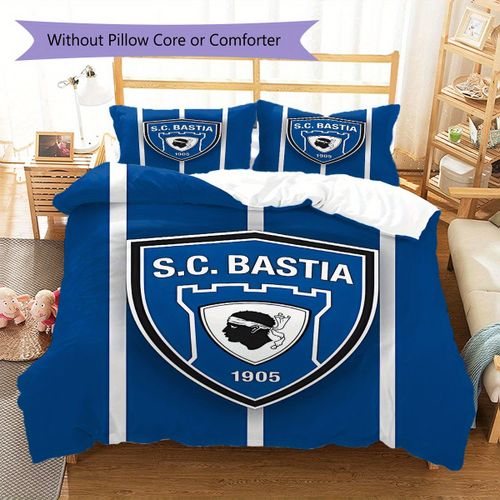 Parure De Lit À Motif Écusson Sc Bastia, Housse De Couette Et Taie D'oreiller, Douce, Decoration De Chambre À Coucher, Literie De Noël, Halloween, Cadeaux De Noël, Cadeau D'anniver