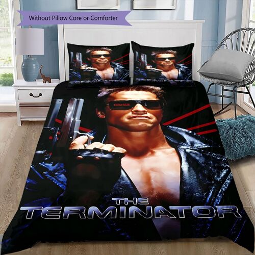 Terminator Schwarzenegger Gun Creative Birthday Gift Decorations De Noël Halloween Thanksgiving Holiday Gifts Motif Imprime Ensemble De Literie (1 * Housse De Couette + 2 * Pil