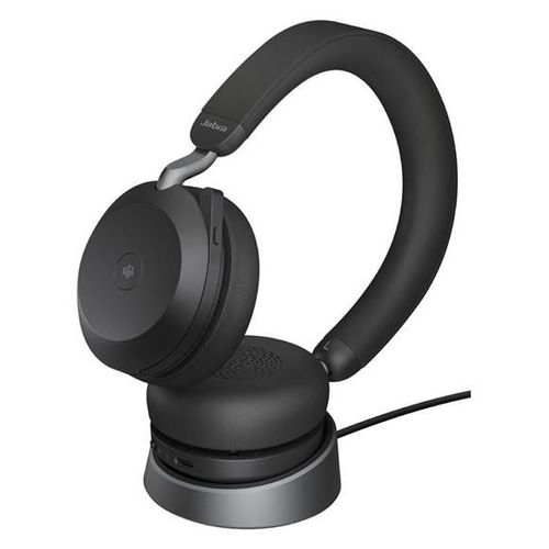 Jabra Evolve2 75 - Micro-casque - sur-oreille - Bluetooth - sans fil - Suppresseur de bruit actif - USB-C - isolation acoustique - noir - avec support de chargement - Certifié pour Microsoft...