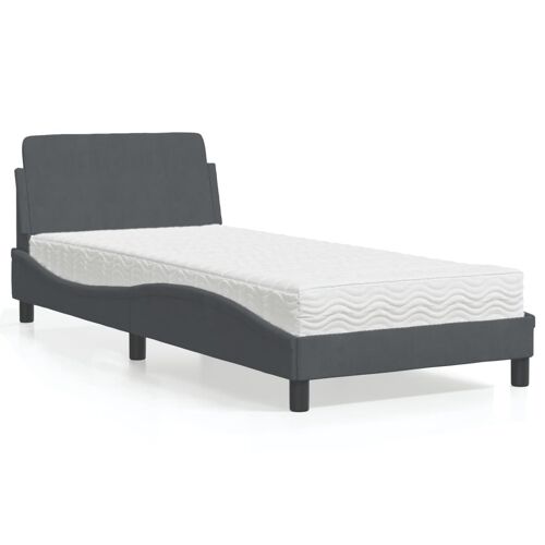 vidaXL Lit avec matelas gris foncé 90x200 cm velours