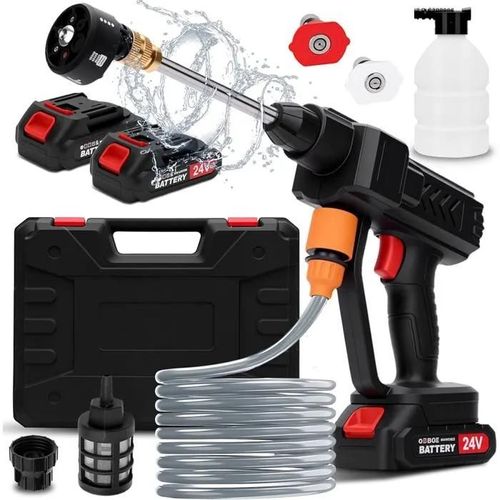 Nettoyeur Haute Pression, Nettoyeur Haute Pression sans Fil avec Buse 6 en 1, Nettoyeur Haute Pression Batterie avec 5M Tuyau, Pot e