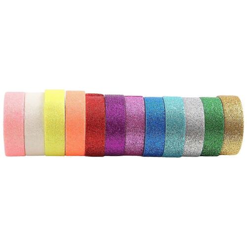 Washi Tape Set,12 Rouleaux De Ruban De Masquage Décoratif Coloré Scintillant