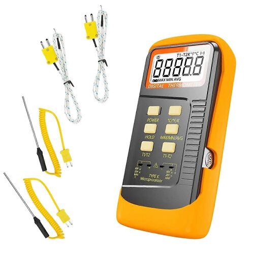 Thermomètre à thermocouple portable,thermocouple de type K à 2 canaux