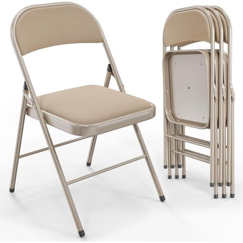 Lot De 4 Chaises Pliantes Chaises De Salle À Manger Portables Chaise Pliable D'Intérieur Avec Coussin En Lin Et Cadre En Acier