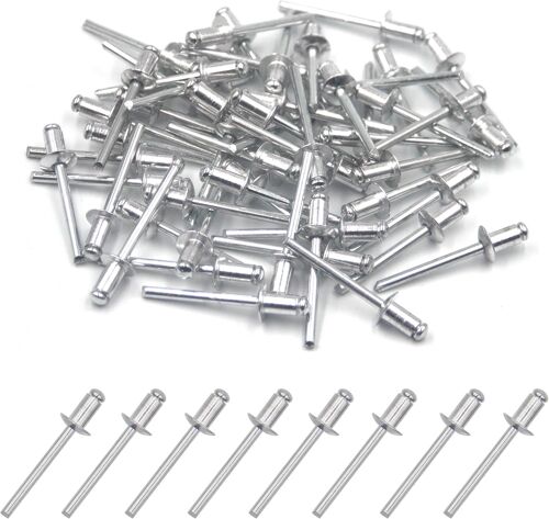 Lot de 100 rivets aveugles en aluminium 4,8 mm x 8 mm,rivets pop à extrémité ouverte (argenté)