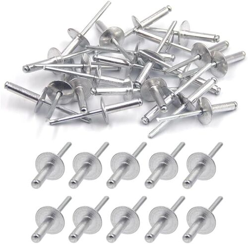 Lot de 100 rivets aveugles en aluminium avec grande bride,fixation en métal,rivets de pression,grands rivets en forme de dôme avec corps en aluminium et mandrin en acier pour fer blanc (4,8 mm x 12