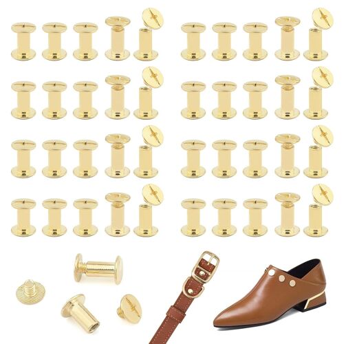 80 Sets Of Chicago Screws M5 X 10 Mm,Chicago Rivets Fixing Screws,Repair Kit,Replacement Metal Rivets,Collar,Luggage,Wallet,Lead Dog,Backpack,Belt-Gold