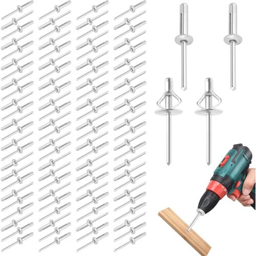 Set De 100 Rivets Aveugles,4,8 * 20 mm Assortiment De Rivets Pop,Argenté Rivets Pop Argentés,Rivets En Aluminium pour Métal Bois Plastique Rivets D'étanchéIté Rivets à Godet